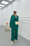 Sare Fashion Self Patterned Shirt Set Emerald Green
