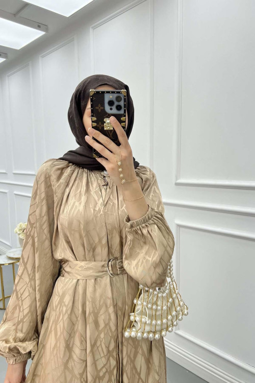 Sare Fashion Self Patterned Jacquard Dress Beige