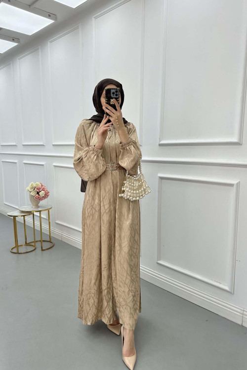 Sare Fashion Self Patterned Jacquard Dress Beige