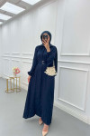 Sare Fashion Self Patterned Jacquard Dress Navy Blue