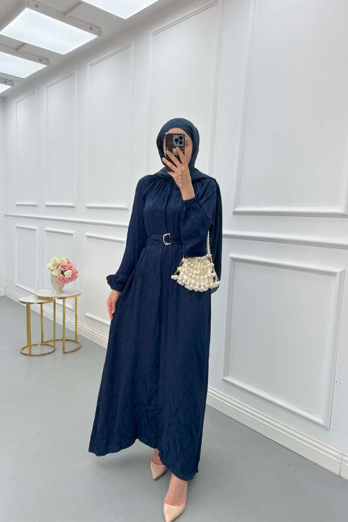 Sare Fashion Self Patterned Jacquard Dress Navy Blue