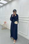 Sare Fashion Self Patterned Jacquard Dress Navy Blue