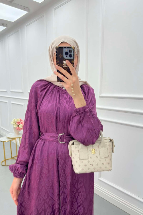 Sare Fashion Self Patterned Jacquard Dress Purple