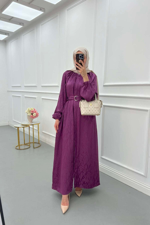 Sare Fashion Self Patterned Jacquard Dress Purple