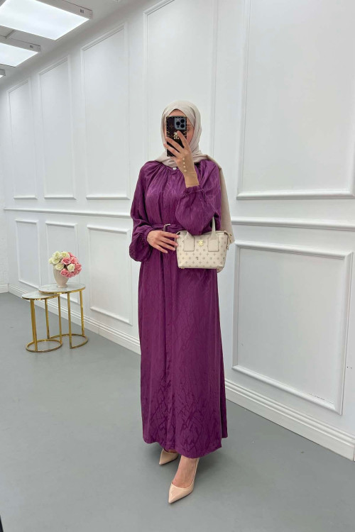 Sare Fashion Self Patterned Jacquard Dress Purple