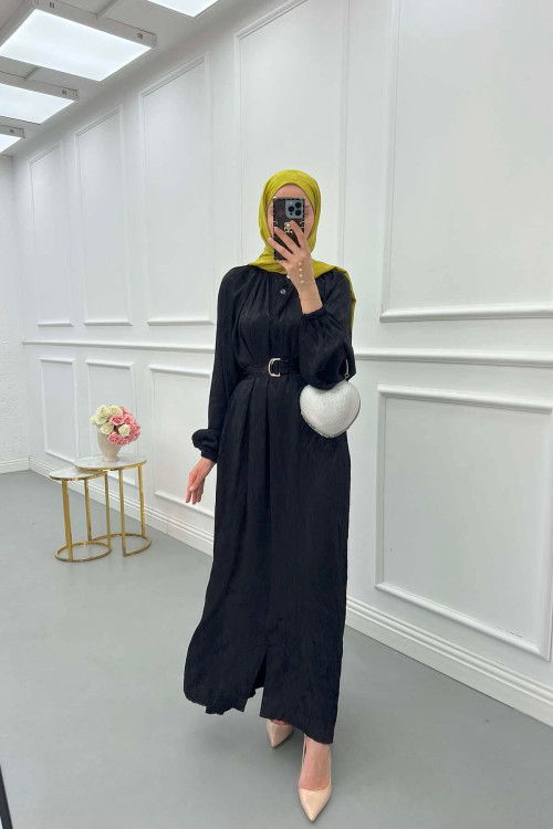 Sare Fashion Self Patterned Jacquard Dress Black