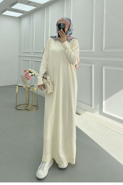 Sare Fashion Self-Patterned Knit Dress Ecru Sare Fashion Self-Patterned Knit Dress Ecru