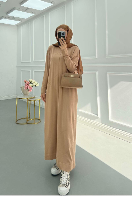 Sare Fashion Self-Patterned Knit Dress, Milk Coffee Sare Fashion Self-Patterned Knit Dress, Milk Coffee