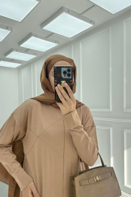 Sare Fashion Self-Patterned Knit Dress, Milk Coffee Sare Fashion Self-Patterned Knit Dress, Milk Coffee