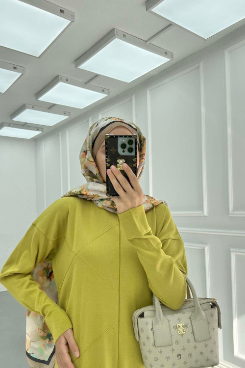 Sare Fashion Self-Patterned Knit Dress Oil Green