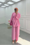 Sare Fashion Self-Shawl Detailed Belted Suit Pink