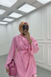 Sare Fashion Self-Shawl Detailed Belted Suit Pink