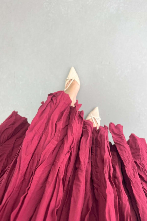 Sare Fashion Crinkle Pattern Lined Skirt Burgundy Sare Fashion Crinkle Pattern Lined Skirt Burgundy