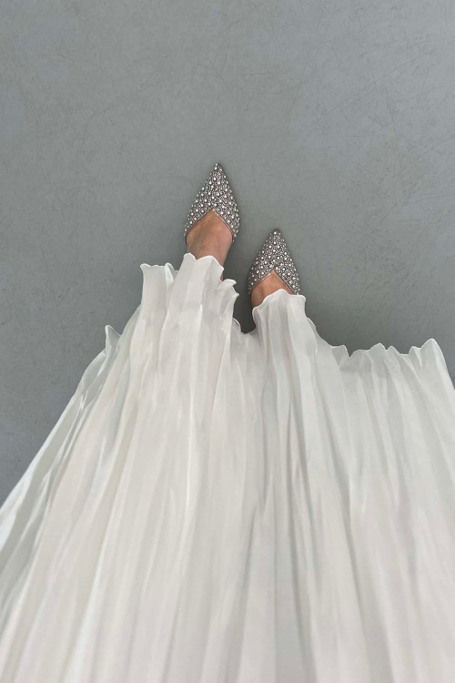 Sare Fashion Crinkle Flared Skirt White