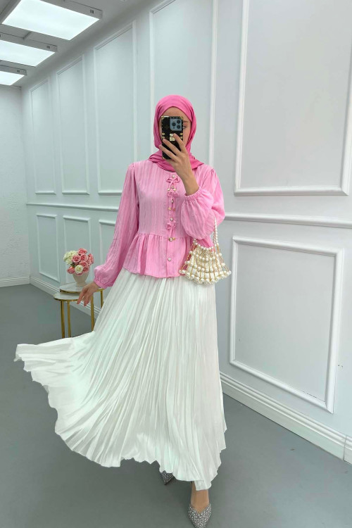 Sare Fashion Crinkle Flared Skirt White