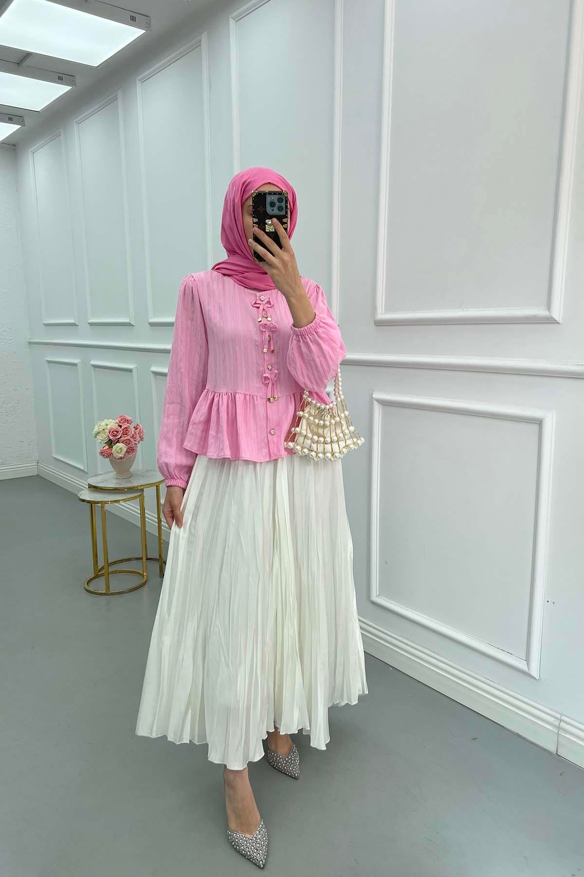 Sare Fashion Crinkle Flared Skirt White