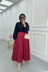 Sare Fashion Crinkle Flared Skirt Claret Red