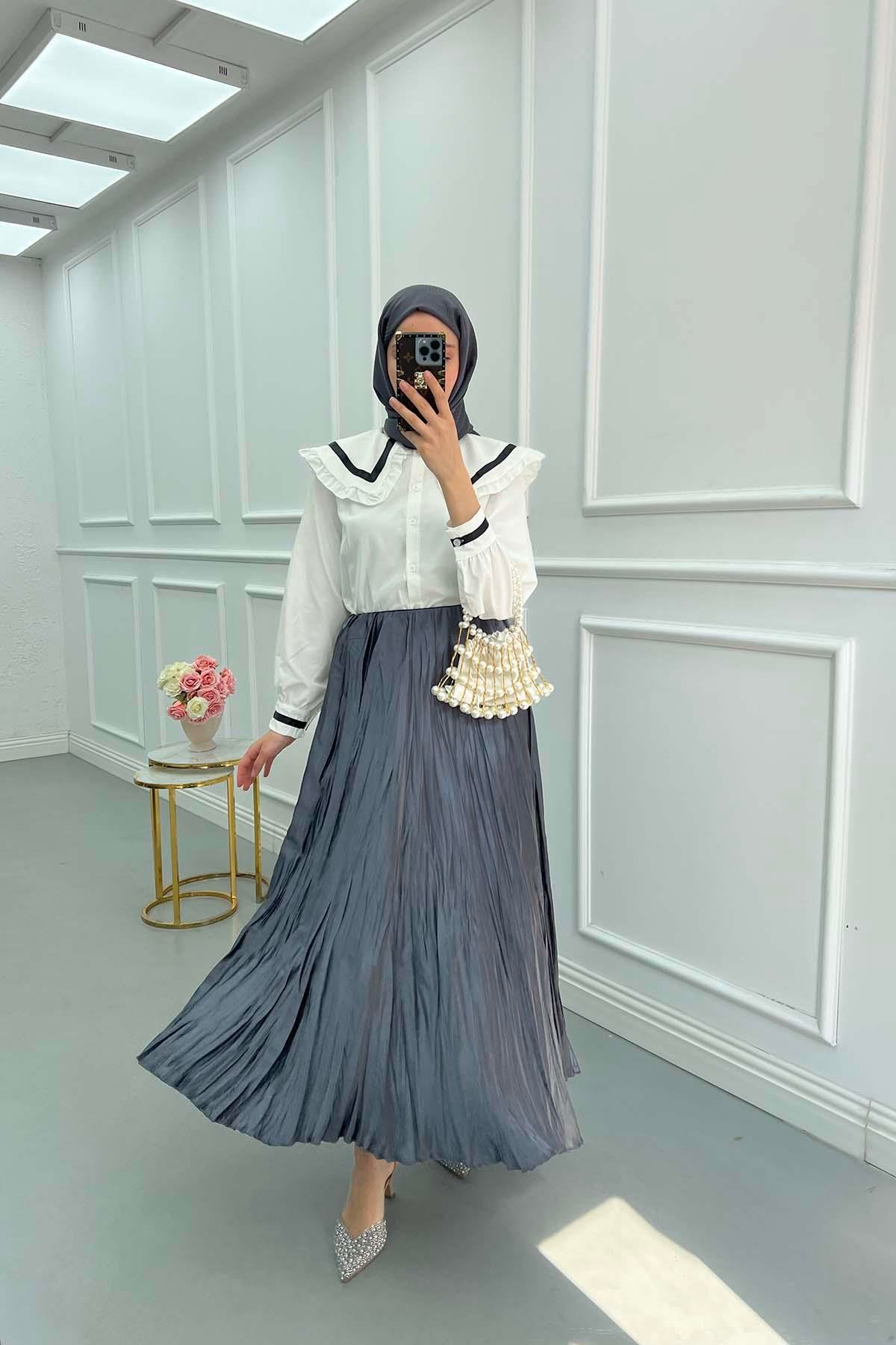 Sare Fashion Crinkle Flared Skirt Gray