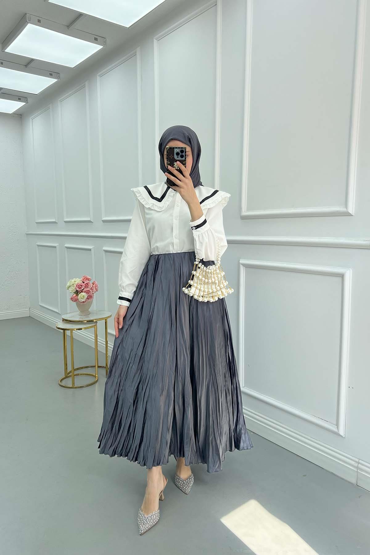Sare Fashion Crinkle Flared Skirt Gray