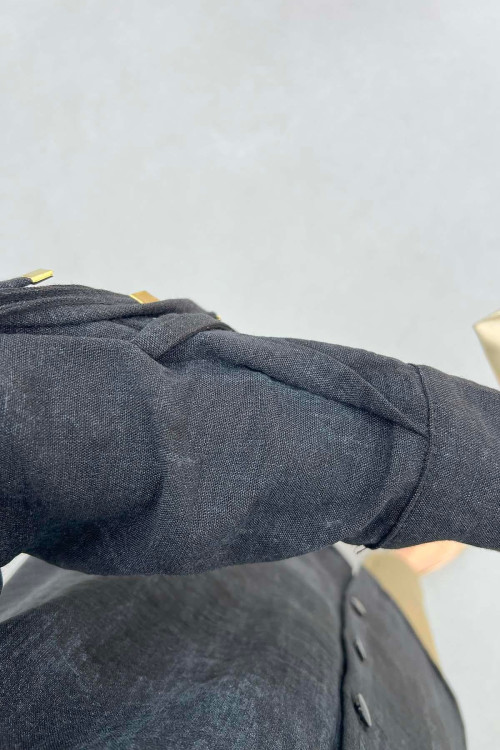 Sare Fashion Sleeve Tie Detail Shirt Black
