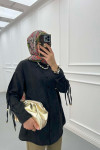 Sare Fashion Sleeve Tie Detail Shirt Black