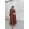 Sleeve Piping Skirt Suit Brown