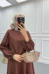 Sleeve Piping Skirt Suit Brown