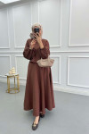 Sleeve Piping Skirt Suit Brown