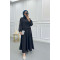 Sleeve Piping Skirt Suit Dark Navy Blue