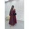 Sleeve Piping Skirt Suit Plum