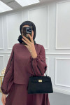 Sleeve Piping Skirt Suit Plum