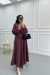 Sleeve Piping Skirt Suit Plum