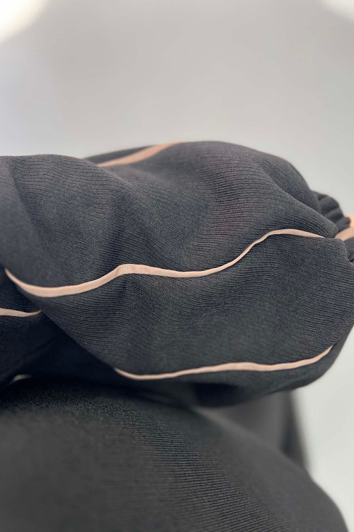 Sleeve Piping Skirt Suit Black