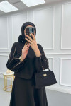Sleeve Piping Skirt Suit Black