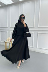 Sleeve Piping Skirt Suit Black
