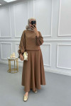 Sleeve Piping Skirt Suit Milky Coffee