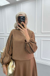 Sleeve Piping Skirt Suit Milky Coffee
