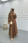 Sleeve Piping Skirt Suit Milky Coffee