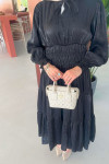 Sare Fashion Gathered Sleeve Gipel Dress Black
