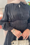 Sare Fashion Gathered Sleeve Gipel Dress Black