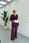 Sare Fashion Sleeve Detailed Tie Suit Plum