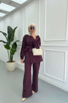 Sare Fashion Sleeve Detailed Tie Suit Plum