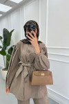 Sare Fashion Sleeve Detailed Tied Suit Mink