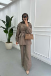 Sare Fashion Sleeve Detailed Tied Suit Mink