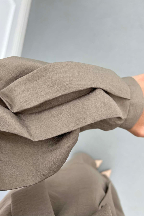 Sare Fashion Sleeve Detailed Tied Suit Mink
