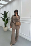 Sare Fashion Sleeve Detailed Tied Suit Mink