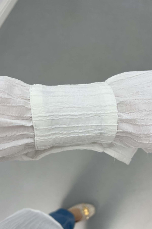 Sare Fashion Sleeve Detailed Strawberry Shirt White