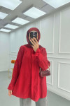 Sare Fashion Sleeve Detailed Strawberry Shirt Red