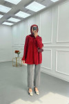 Sare Fashion Sleeve Detailed Strawberry Shirt Red