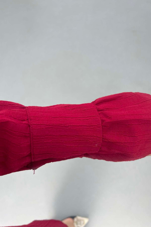 Sare Fashion Sleeve Detailed Strawberry Shirt Red